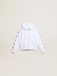 Girls’ zip-up sweatshirt white with glitter stars on the sleeves