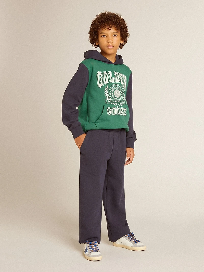 Boys' green and blue sweatshirt with hood print
