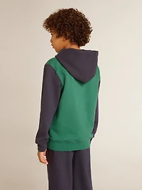 Boys' green and blue sweatshirt with hood print