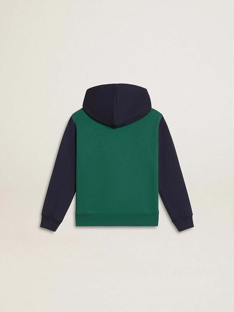 Boys' green and blue sweatshirt with hood print