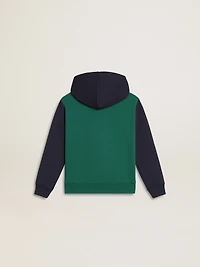 Boys' green and blue sweatshirt with hood print