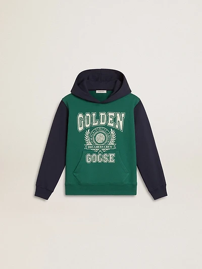 Boys' green and blue sweatshirt with hood print