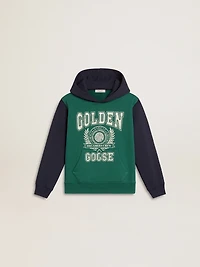 Boys' green and blue sweatshirt with hood print