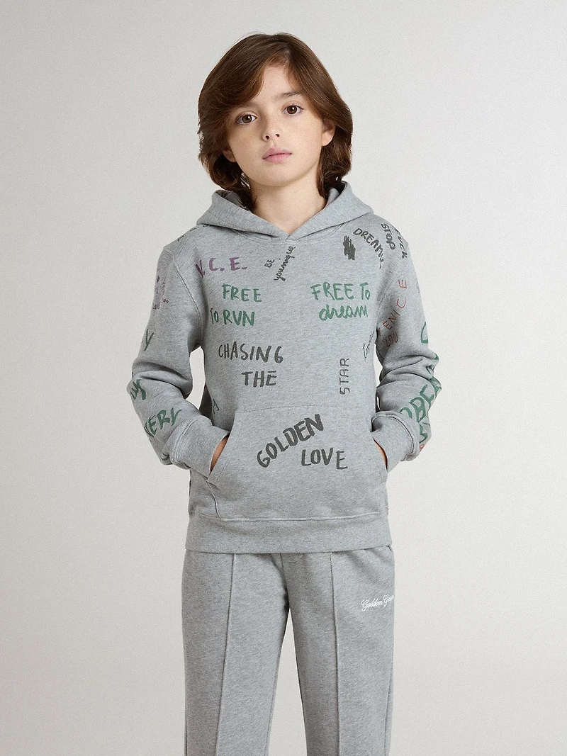 Kids’ gray sweatshirt with multicolor printed lettering