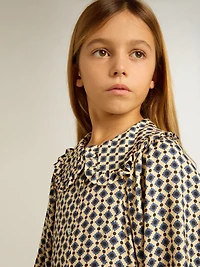 Girls' dress with geometric print and removable collar