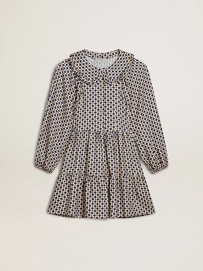 Girls' dress with geometric print and removable collar