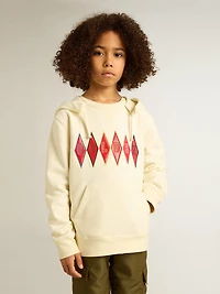 Hooded sweatshirt in worn white with Golden embroidery on the front