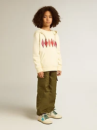 Hooded sweatshirt in worn white with Golden embroidery on the front