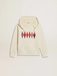 Hooded sweatshirt in worn white with Golden embroidery on the front