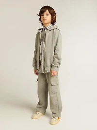 Gray melange cotton cargo joggers with embroidery