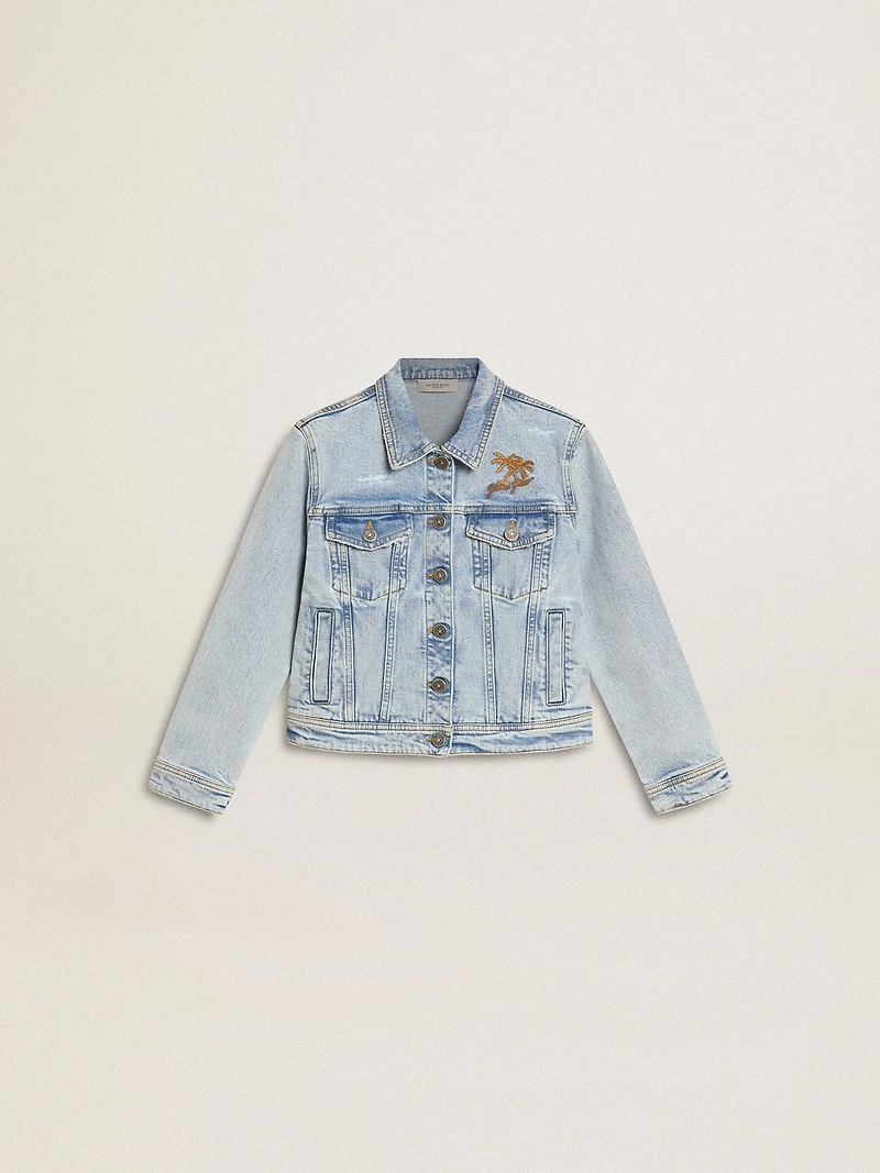 Light denim jacket with embroidery