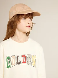 Sweatshirt aged white with multicolor Golden lettering on the front