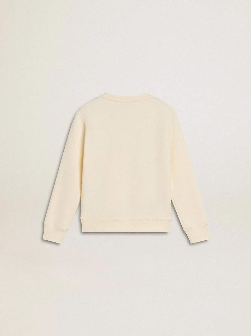 Sweatshirt aged white with multicolor Golden lettering on the front