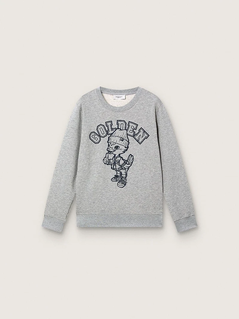 Journey crew neck sweatshirt for boys gray melange cotton with mascot print