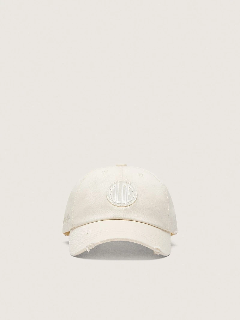 Journey baseball cap in white cotton twill with patch and Golden Goose embroidery
