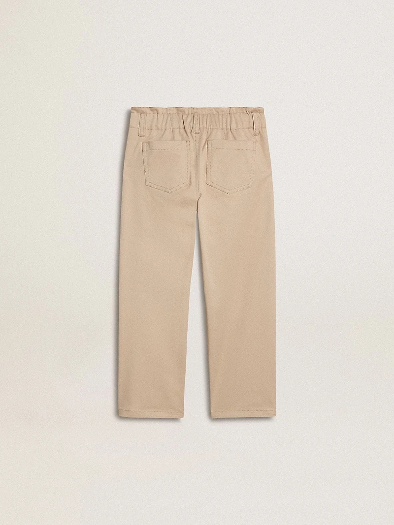 Girls' beige cotton pants with embroidery