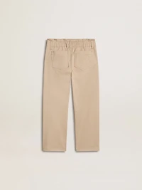 Girls' beige cotton pants with embroidery