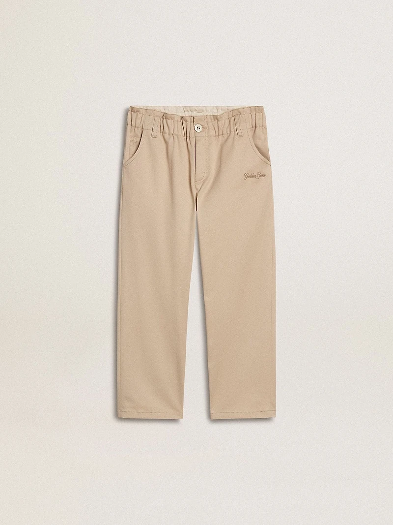 Girls' beige cotton pants with embroidery