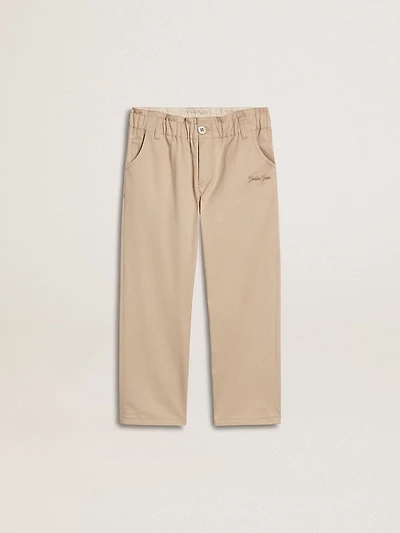 Girls' beige cotton pants with embroidery
