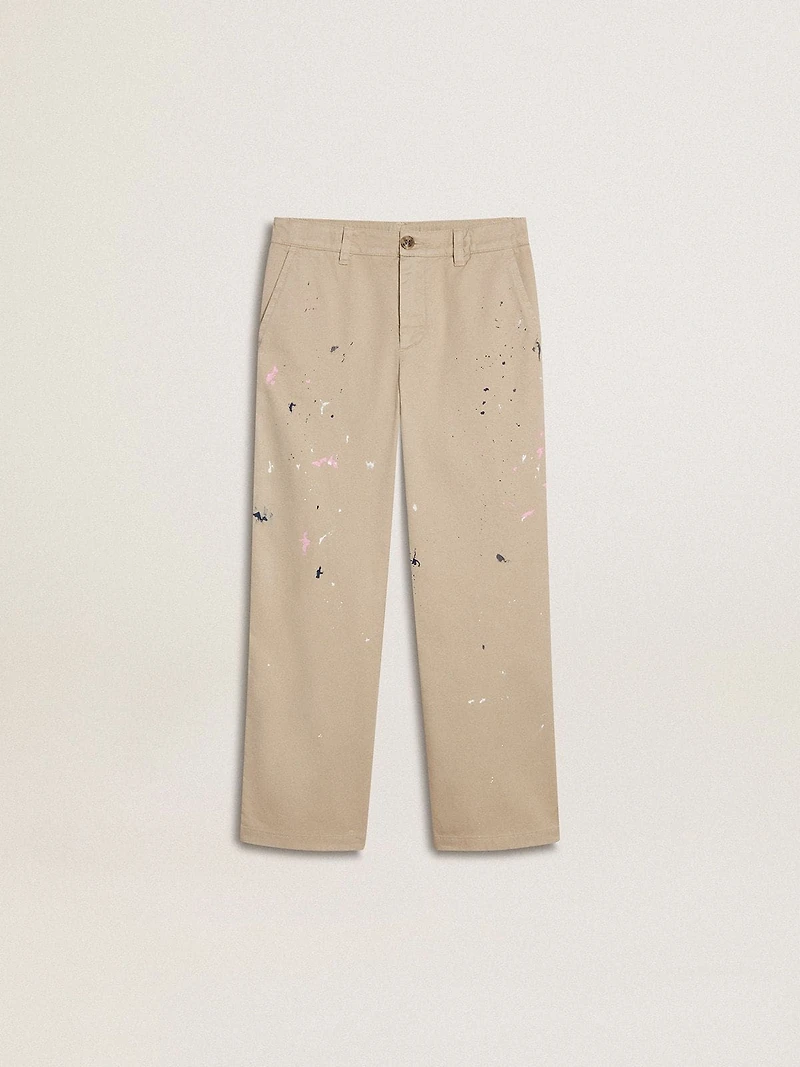 Kids’ beige chino pants with multicolor splashes