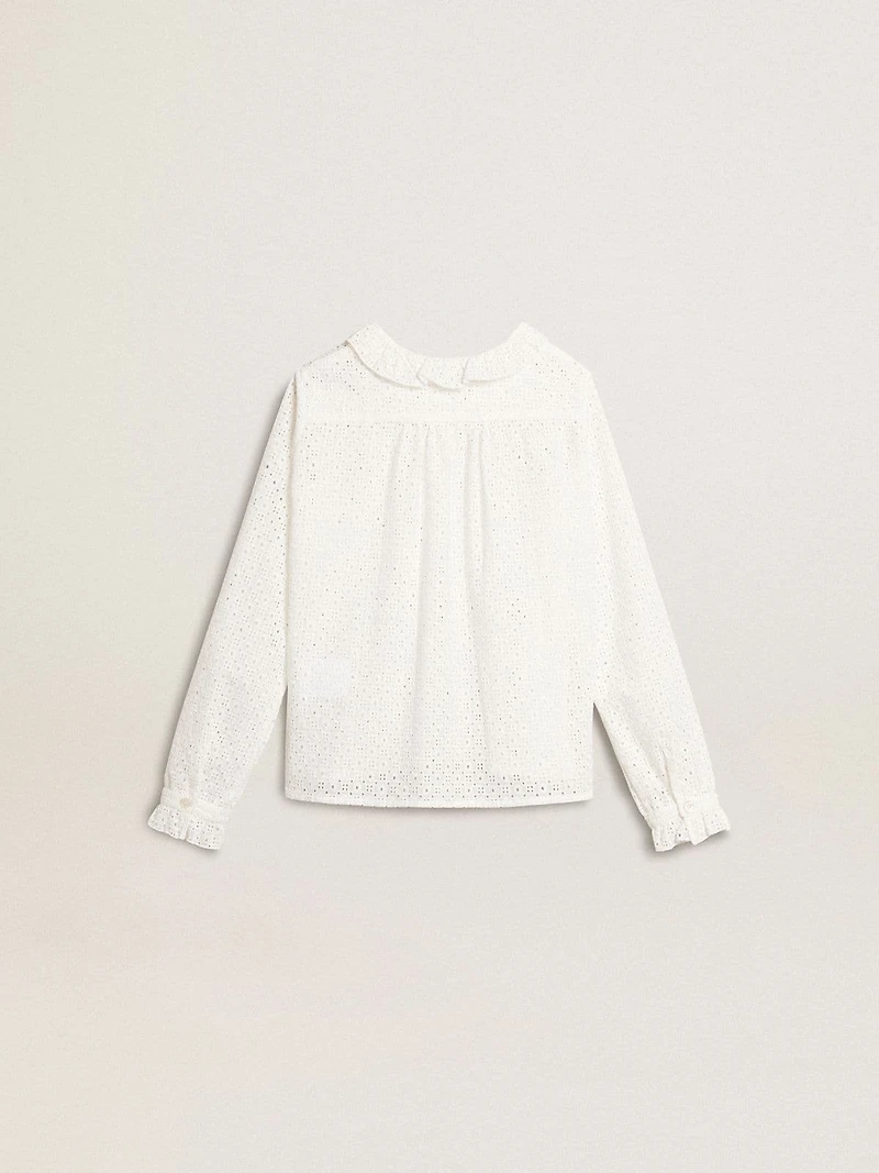 Girls' white broderie anglaise cotton shirt