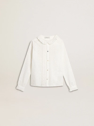 Girls' white broderie anglaise cotton shirt