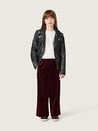 Girls’ burgundy velvet-effect pants with rear pocket