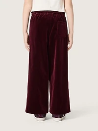 Girls’ burgundy velvet-effect pants with rear pocket