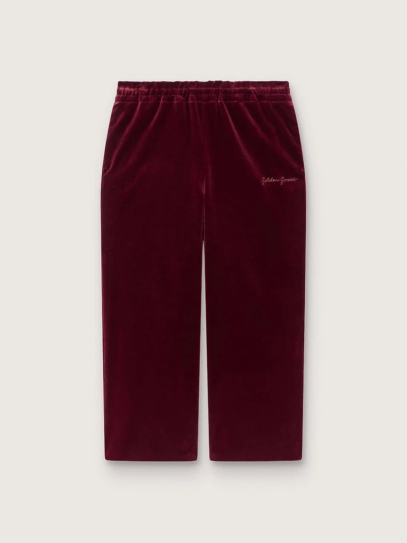 Girls’ burgundy velvet-effect pants with rear pocket
