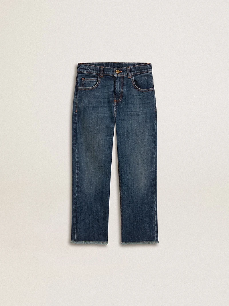 Boys' denim jeans with a raw edge and embroidery