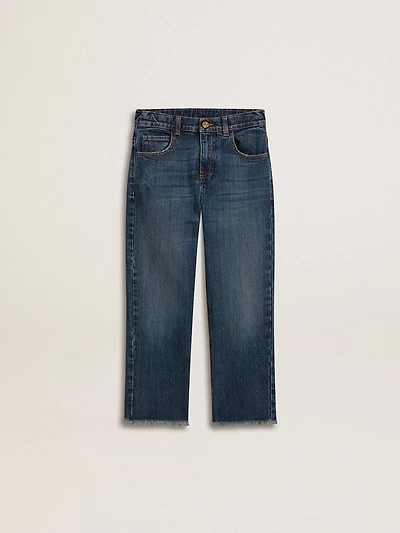 Boys' denim jeans with a raw edge and embroidery