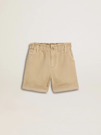 Girls' sand-colored shorts with embroidered logo