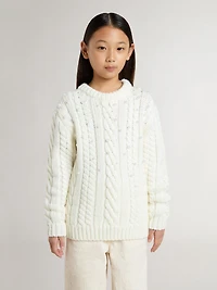 Girls' white wool sweater with pearls