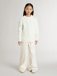 Girls' white wool sweater with pearls