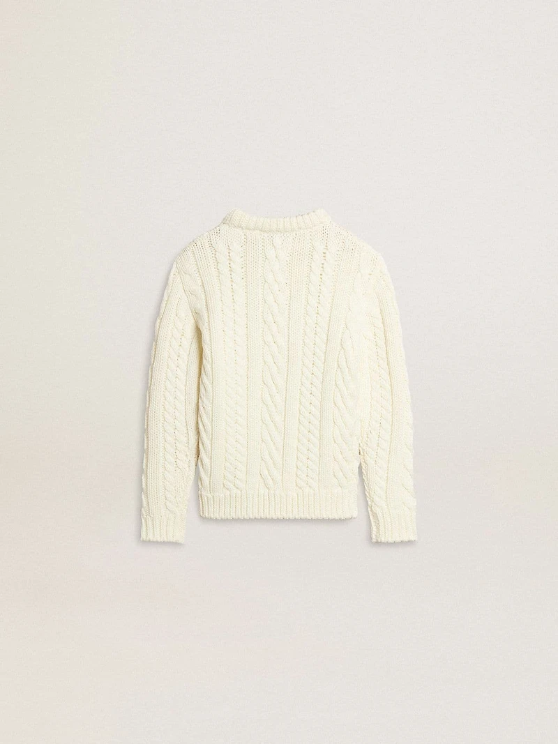 Girls' white wool sweater with pearls