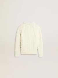 Girls' white wool sweater with pearls