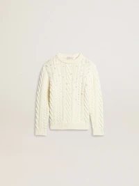 Girls' white wool sweater with pearls