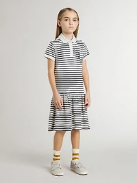 Girls' midi dress striped cotton blend with embroidery