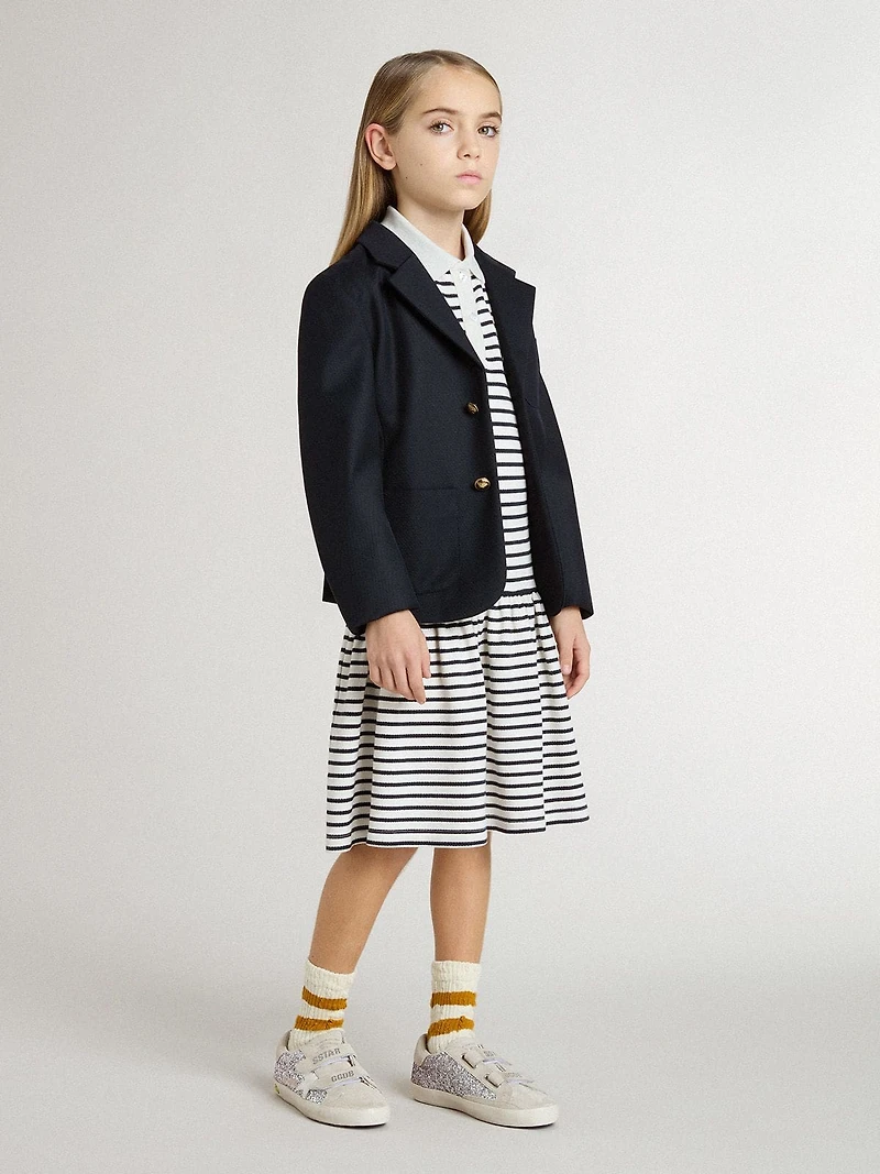 Girls' midi dress striped cotton blend with embroidery