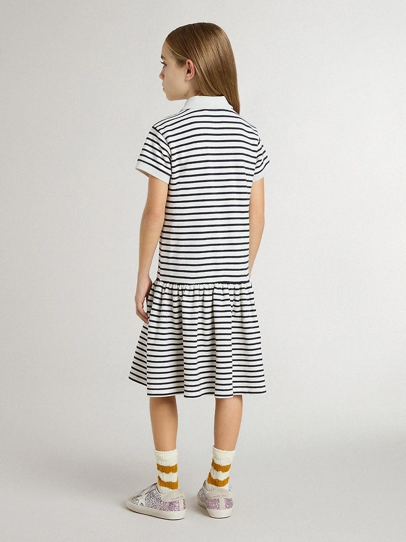 Girls' midi dress striped cotton blend with embroidery