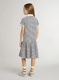 Girls' midi dress striped cotton blend with embroidery