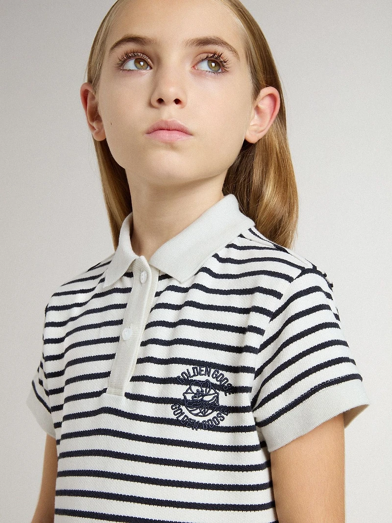 Girls' midi dress striped cotton blend with embroidery