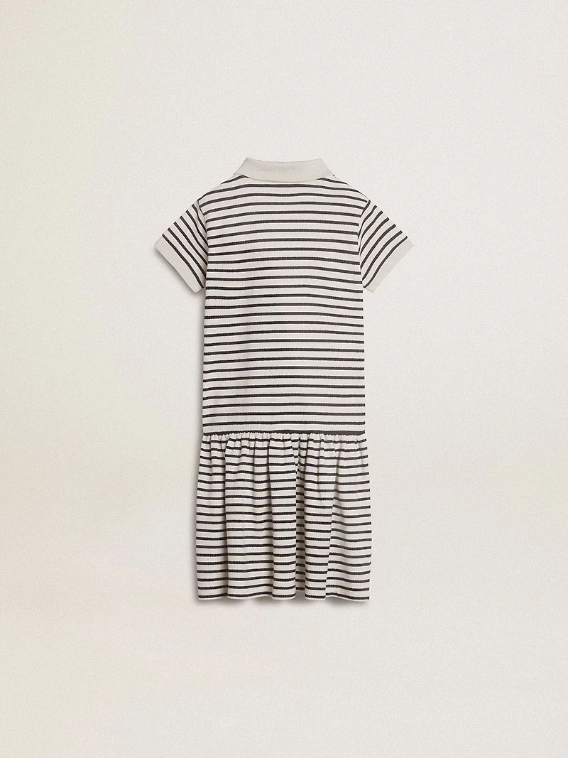 Girls' midi dress striped cotton blend with embroidery