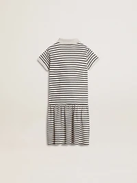 Girls' midi dress striped cotton blend with embroidery