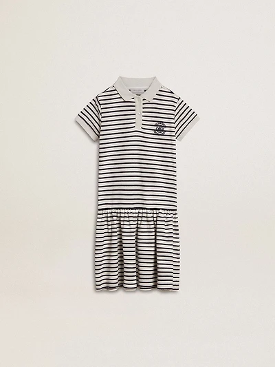 Girls' midi dress striped cotton blend with embroidery