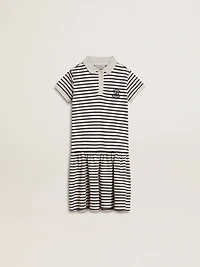 Girls' midi dress striped cotton blend with embroidery