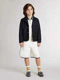 Kids white cotton polo sweatshirt with embroidery on the chest and print back
