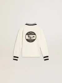 Kids white cotton polo sweatshirt with embroidery on the chest and print back