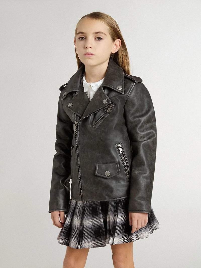Boys’ biker jacket distressed leather