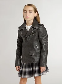 Boys’ biker jacket distressed leather
